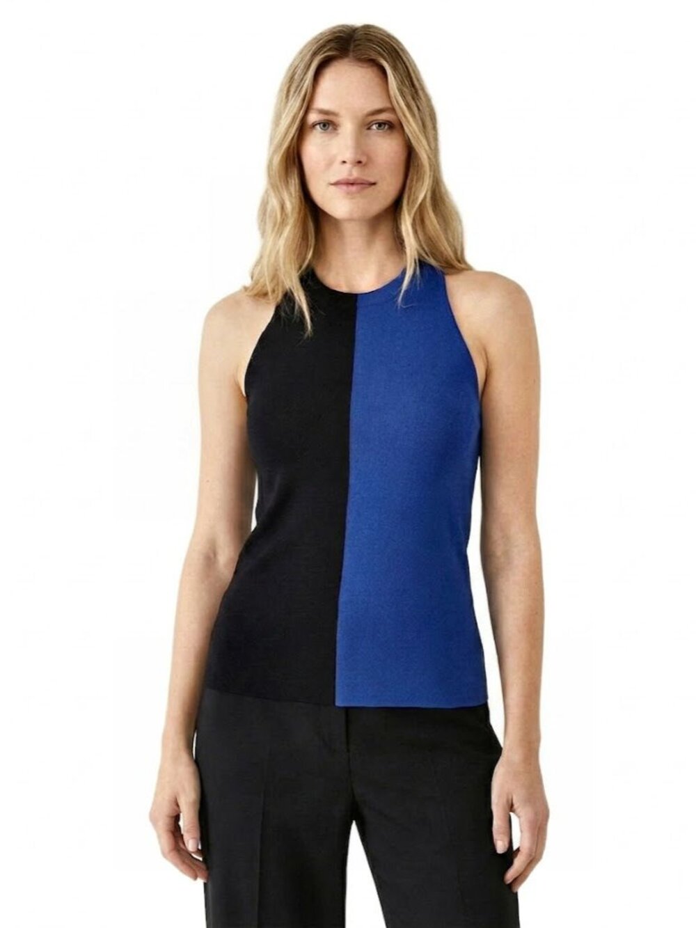 ALEXANDER WANG Sleeveless Color Blocked Royal Blue & Black Knit Top, Large